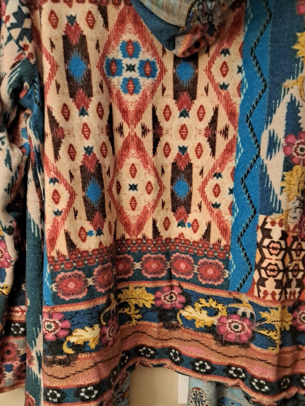 Johnny Was Aztec Boho Open Front Hooded Soft Knit Reversable Cardigan Duster XL - Picture 5 of 11